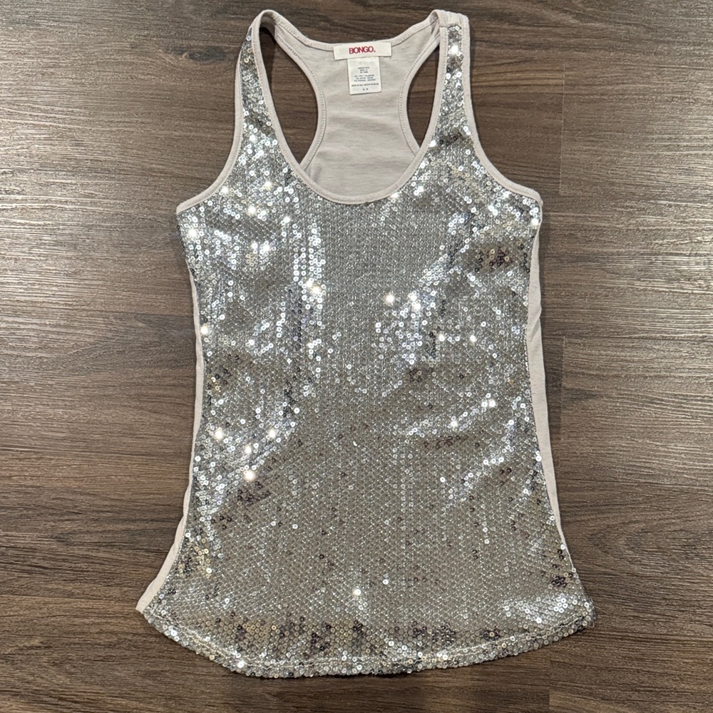 Bongo Shimmering Sequin Silver Gray Tank Top